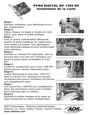 Manuel du propriétaire | ADS Tech PYRO 1394 DV Manuel utilisateur | Fixfr