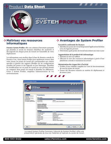 Manuel du propriétaire | FARONICS SYSTEM PROFILER Manuel utilisateur | Fixfr