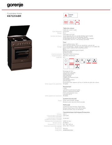 Manuel du propriétaire | Gorenje K67221ABR Manuel utilisateur | Fixfr