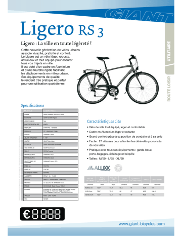 Manuel du propriétaire | GIANT BICYCLES LIGERO RS3 Manuel utilisateur | Fixfr