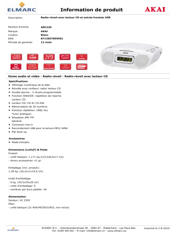 Manuel du propriétaire | Akai ARC220 Manuel utilisateur | Fixfr