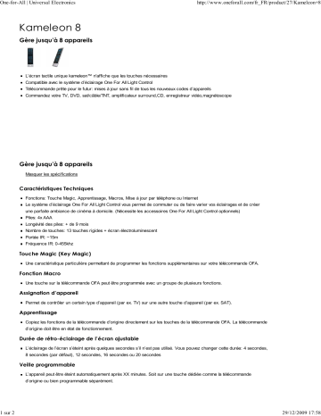 Manuel du propriétaire | One For All KAMELEON 8 Manuel utilisateur | Fixfr