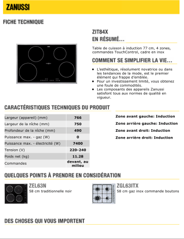 Manuel du propriétaire | Zanussi ZIT84X Manuel utilisateur | Fixfr