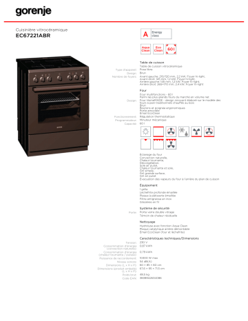 Manuel du propriétaire | Gorenje EC67221ABR Manuel utilisateur | Fixfr