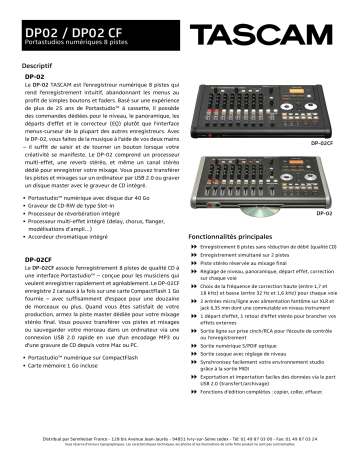 Manuel du propriétaire | Tascam DP02 Manuel utilisateur | Fixfr