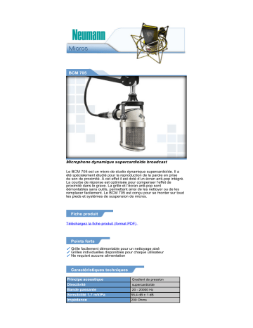 Manuel du propriétaire | Neumann BCM 705 Manuel utilisateur | Fixfr