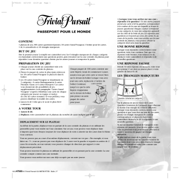 Manuel du propriétaire | Hasbro TRIVIAL PURSUIT-PASSEPORT POUR LE MONDE Manuel utilisateur | Fixfr