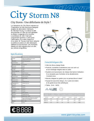 Manuel du propriétaire | GIANT BICYCLES CITY STORM N8 Manuel utilisateur | Fixfr