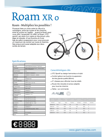 Manuel du propriétaire | GIANT BICYCLES ROAM XR0 Manuel utilisateur | Fixfr