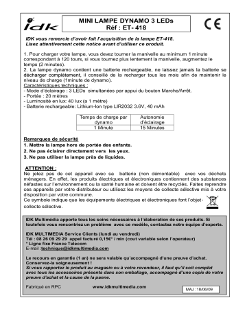 Manuel du propriétaire | IDK MULTIMEDIA ET-418 Manuel utilisateur | Fixfr