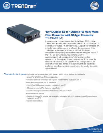 Manuel du propriétaire | Trendnet TFC-110MST Manuel utilisateur | Fixfr