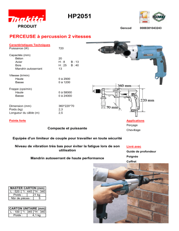 Manuel du propriétaire | Makita HP2051 Manuel utilisateur | Fixfr