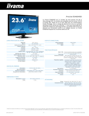 Manuel du propriétaire | iiyama PROLITE E2482HSD Manuel utilisateur | Fixfr