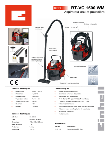 Manuel du propriétaire | EINHELL RT-VC 1500 WM Manuel utilisateur | Fixfr