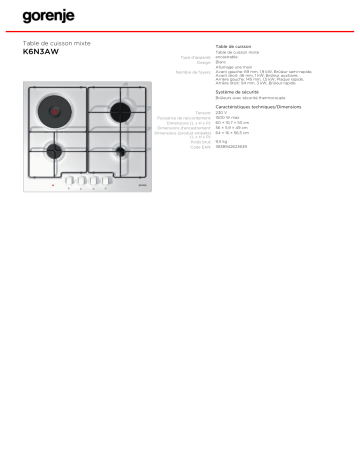 Manuel du propriétaire | Gorenje K6N3AW Manuel utilisateur | Fixfr