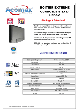 ACOMAX BOÎTIER EXTERNE USB2.0 -3.5POUCES Manuel utilisateur