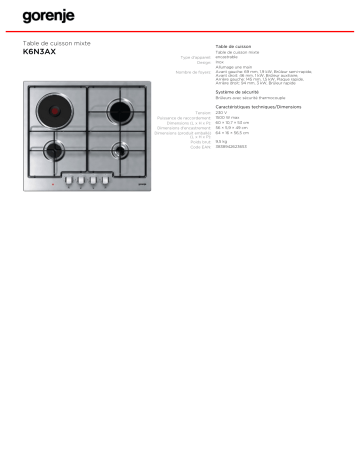 Manuel du propriétaire | Gorenje K6N3AX Manuel utilisateur | Fixfr