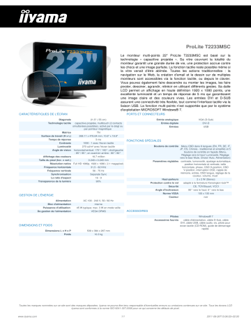 Manuel du propriétaire | iiyama PROLITE T2233MSC Manuel utilisateur | Fixfr