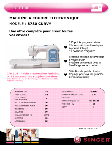 Manuel du propriétaire | SINGER CURVY 8780 Manuel utilisateur | Fixfr