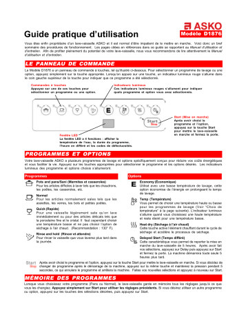 Manuel du propriétaire | Asko D1876 Manuel utilisateur | Fixfr