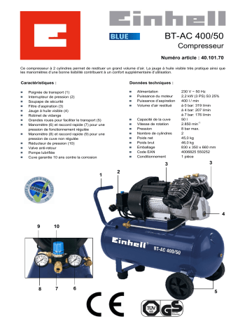 Manuel du propriétaire | EINHELL BT-AC 400-50 Manuel utilisateur | Fixfr