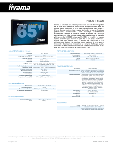 Manuel du propriétaire | iiyama PROLITE LH6562S Manuel utilisateur | Fixfr