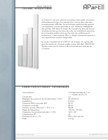 Manuel du propriétaire | APART COLS141 Manuel utilisateur | Fixfr