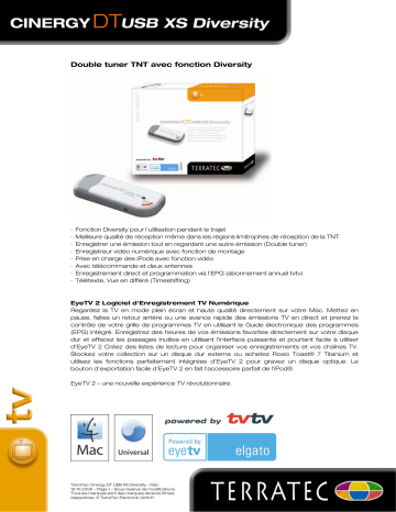 Manuel du propriétaire | Terratec CINERGY DT USB XS DIVERSITY TECHNICAL DATA MAC Manuel utilisateur | Fixfr