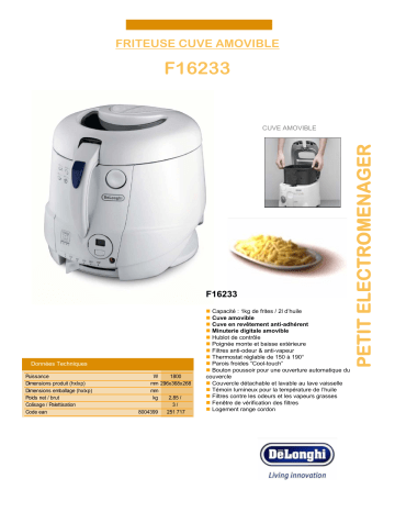 Manuel du propriétaire | DeLonghi F16233 Manuel utilisateur | Fixfr