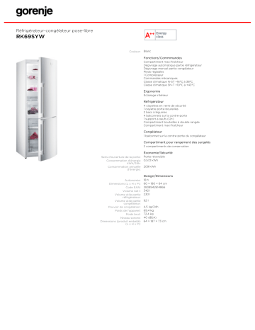 Manuel du propriétaire | Gorenje RK69SYW Manuel utilisateur | Fixfr