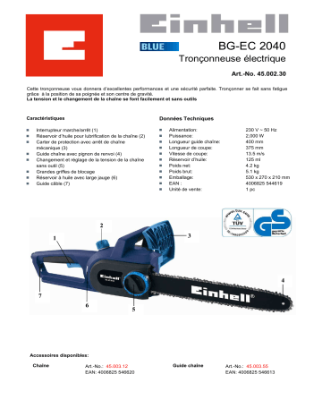 Manuel du propriétaire | EINHELL BG-EC 2040 Manuel utilisateur | Fixfr