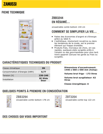 Manuel du propriétaire | Zanussi ZBB3244 Manuel utilisateur | Fixfr