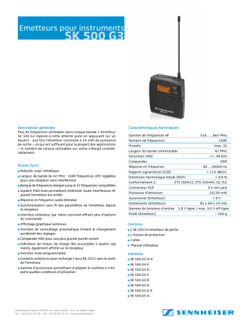 Manuel du propriétaire | Sennheiser SK 500 G3 Manuel utilisateur | Fixfr