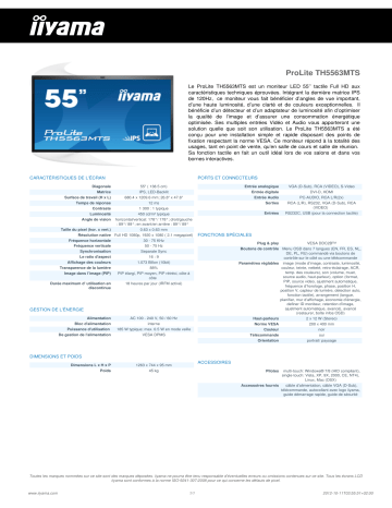 Manuel du propriétaire | iiyama PROLITE TH5563MTS Manuel utilisateur | Fixfr