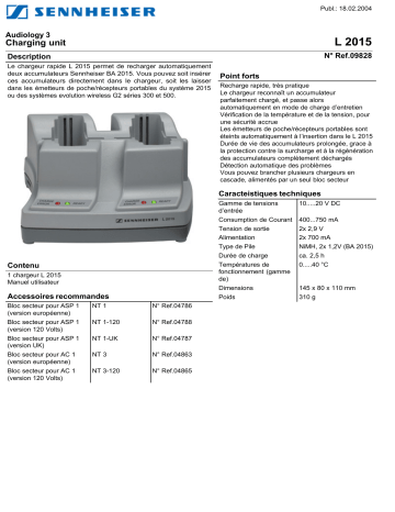 Manuel du propriétaire | Sennheiser L 2015 Manuel utilisateur | Fixfr