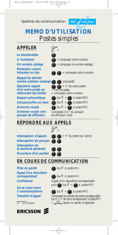 Manuel du propriétaire | Ericsson POSTES ANALOGIQUES Manuel utilisateur | Fixfr