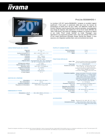 Manuel du propriétaire | iiyama PROLITE B2008HDS Manuel utilisateur | Fixfr