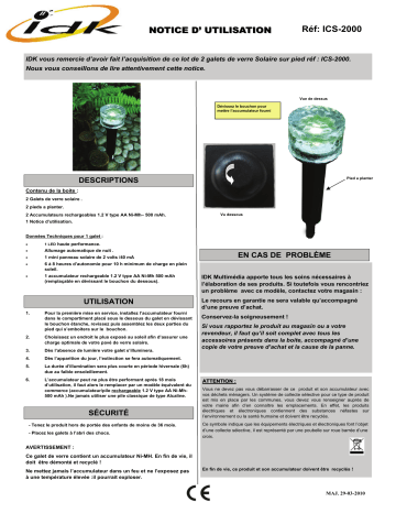 Manuel du propriétaire | IDK MULTIMEDIA ICS-2000 Manuel utilisateur | Fixfr