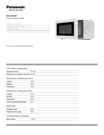 Manuel du propriétaire | Panasonic NN-E205W Manuel utilisateur | Fixfr