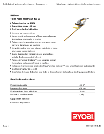 Manuel du propriétaire | Ryobi RHT400 Manuel utilisateur | Fixfr