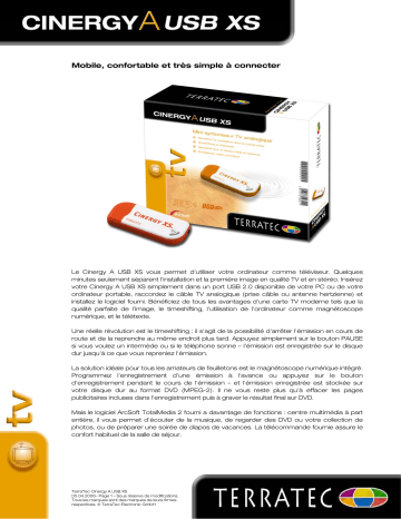 Manuel du propriétaire | Terratec CINERGY A USB XS TECHNICAL DATA Manuel utilisateur | Fixfr