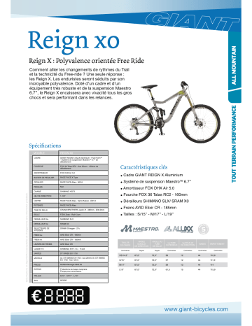 Manuel du propriétaire | GIANT BICYCLES REIGN X0 Manuel utilisateur | Fixfr