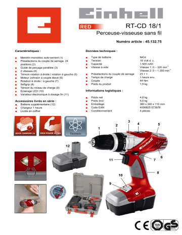 Manuel du propriétaire | EINHELL RT-CD 18-1 Manuel utilisateur | Fixfr