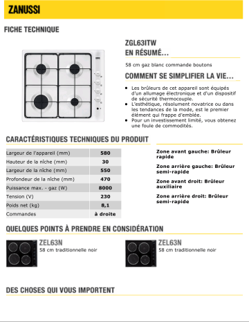 Manuel du propriétaire | Zanussi ZGL63ITW Manuel utilisateur | Fixfr