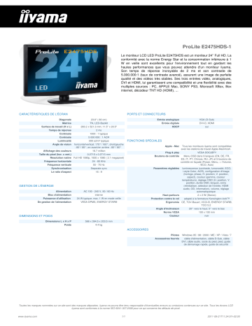 Manuel du propriétaire | iiyama PROLITE E2475HDS Manuel utilisateur | Fixfr