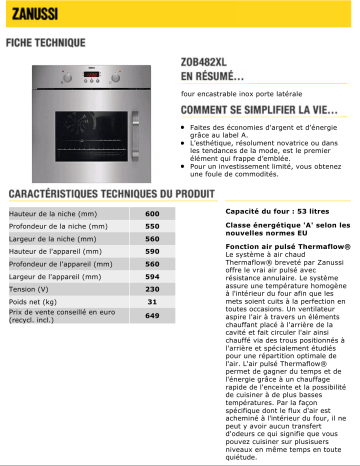 Manuel du propriétaire | Zanussi ZOB482XL Manuel utilisateur | Fixfr