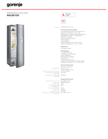 Manuel du propriétaire | Gorenje R65367DE Manuel utilisateur | Fixfr