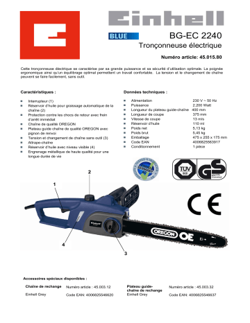 Manuel du propriétaire | EINHELL BG-EC 2240 Manuel utilisateur | Fixfr