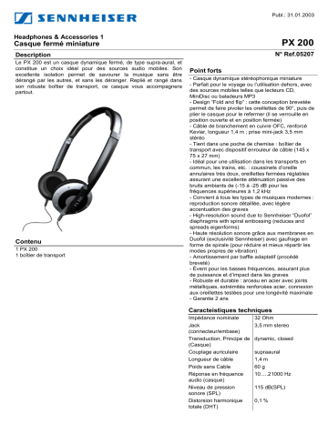 Manuel du propriétaire | Sennheiser PX 200 Manuel utilisateur | Fixfr