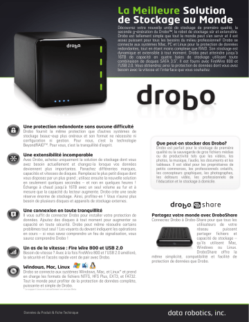 Manuel du propriétaire | DATA ROBOTICS Drobo Manuel utilisateur | Fixfr